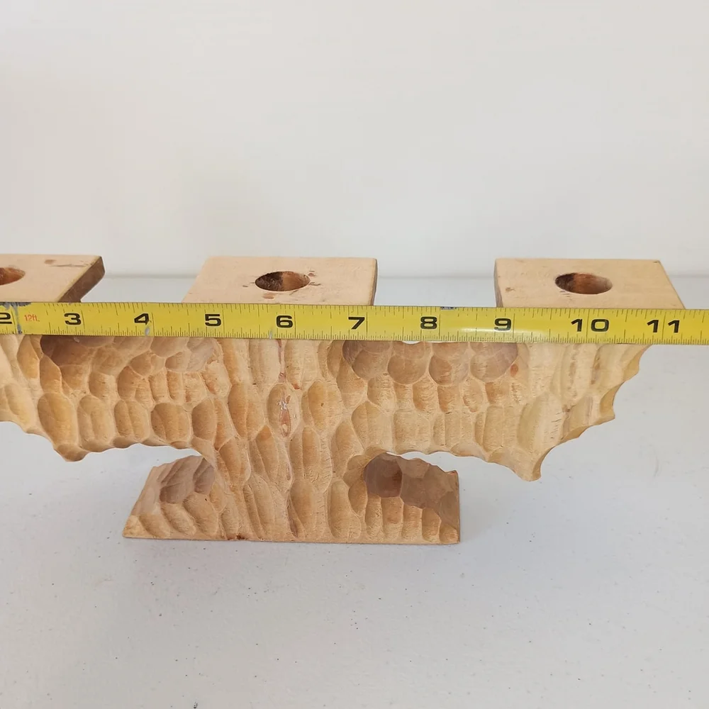 Vintage Carved Wooden Norway Model Beskytte Candle Holder Candelabra...